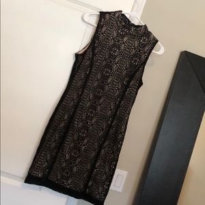Black lace with nude linning midi dress.